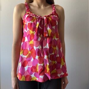 J. Crew Silk Colorful summer sleevless top with unique neckline